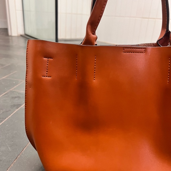 Co Lab brown tan camel leather crossbody tote purse - Picture 3 of 10